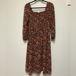 beachlunchlounge Khaleesi Square Neck Leopard Print Smocked Midi Dress